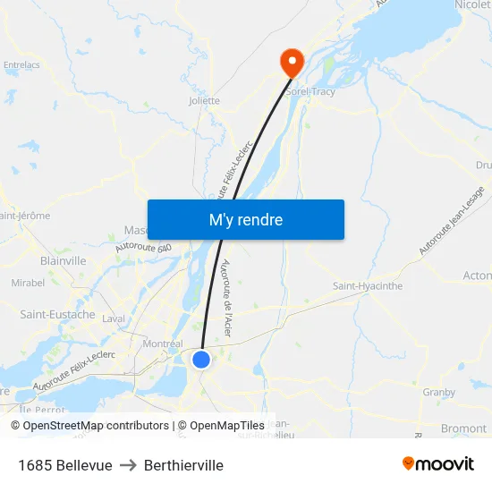 1685 Bellevue to Berthierville map
