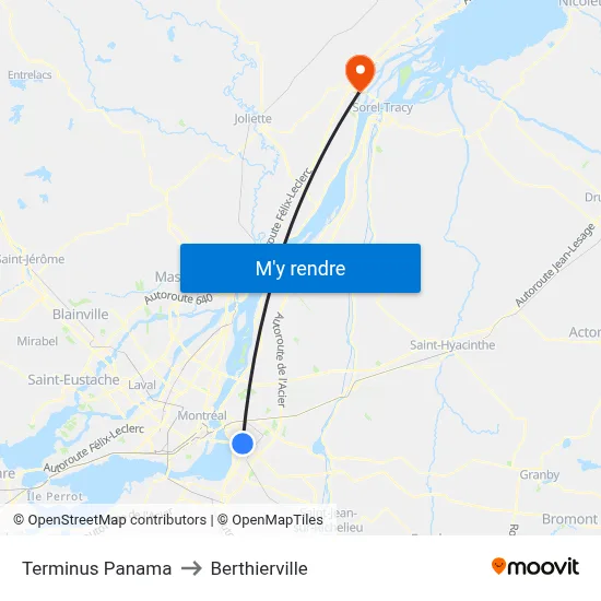 Terminus Panama to Berthierville map