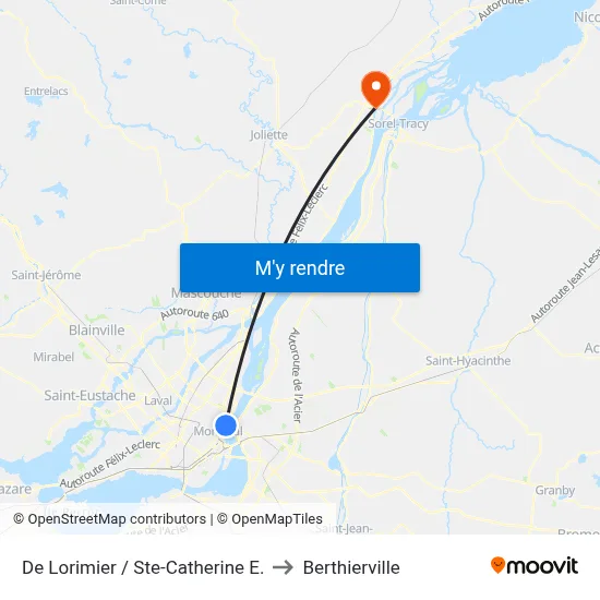 De Lorimier / Ste-Catherine E. to Berthierville map