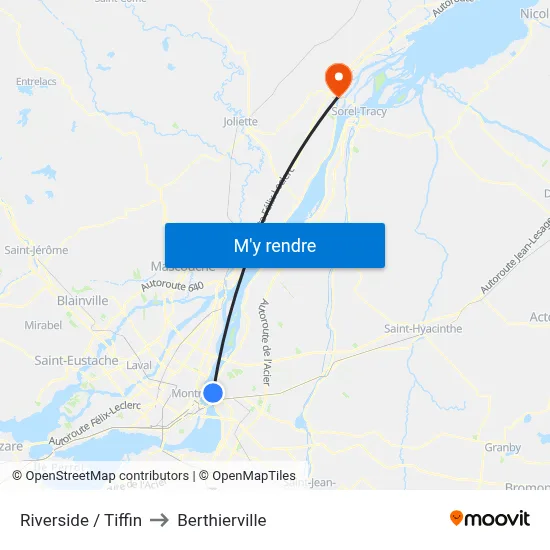 Riverside / Tiffin to Berthierville map