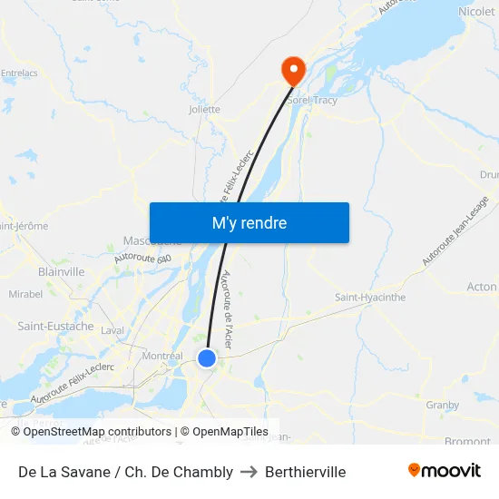 De La Savane / Ch. De Chambly to Berthierville map