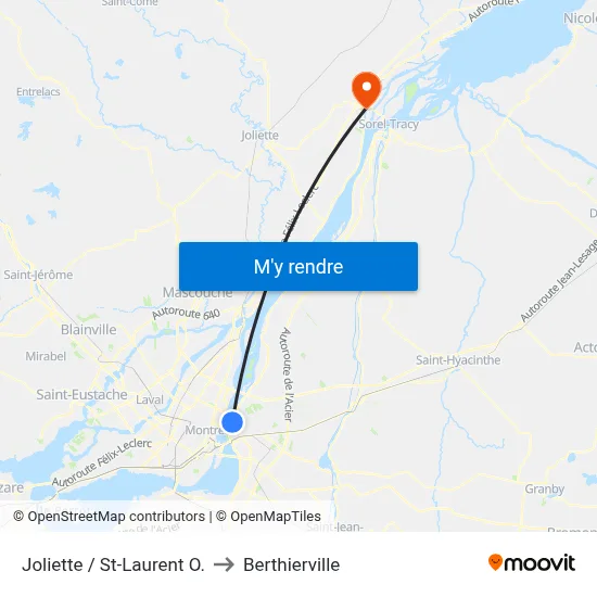 Joliette / St-Laurent O. to Berthierville map
