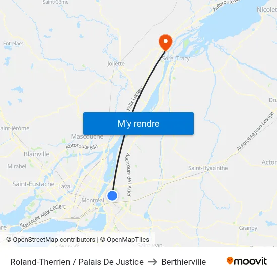 Roland-Therrien / Palais De Justice to Berthierville map