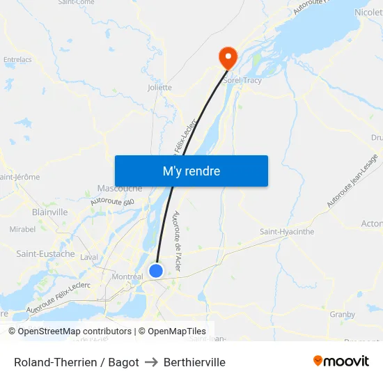 Roland-Therrien / Bagot to Berthierville map