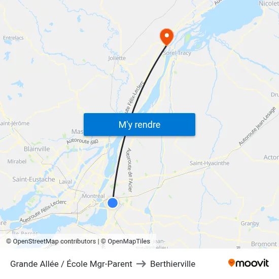 Grande Allée / École Mgr-Parent to Berthierville map