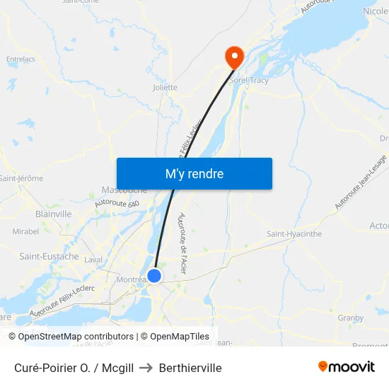 Curé-Poirier O. / Mcgill to Berthierville map