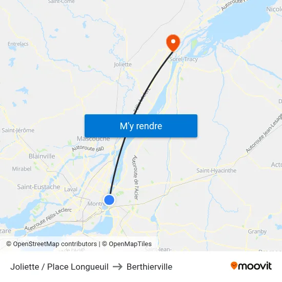 Joliette / Place Longueuil to Berthierville map