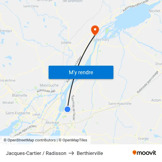 Jacques-Cartier / Radisson to Berthierville map