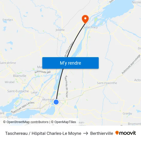 Taschereau / Hôpital Charles-Le Moyne to Berthierville map