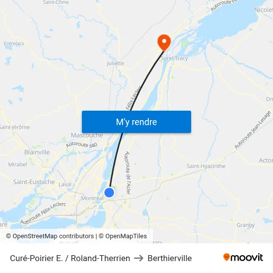 Curé-Poirier E. / Roland-Therrien to Berthierville map