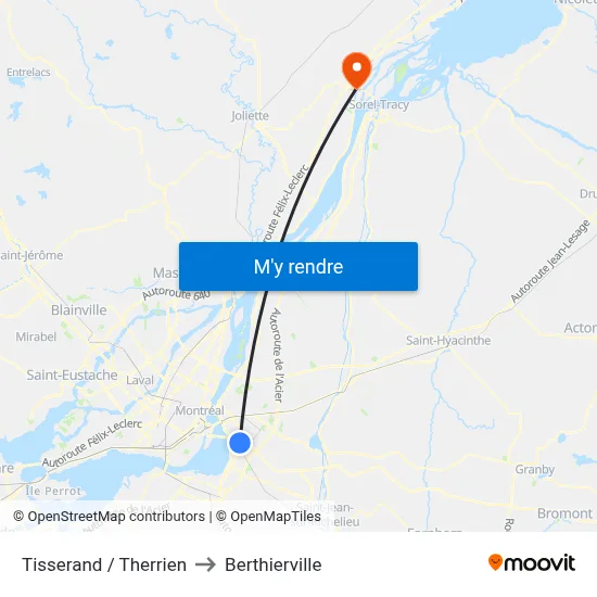 Tisserand / Therrien to Berthierville map