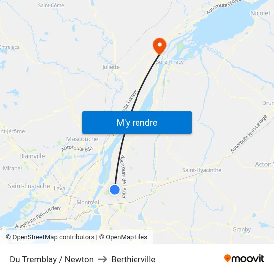 Du Tremblay / Newton to Berthierville map