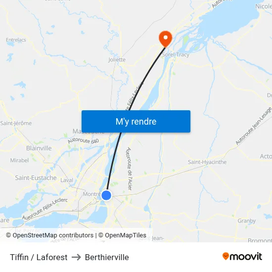 Tiffin / Laforest to Berthierville map