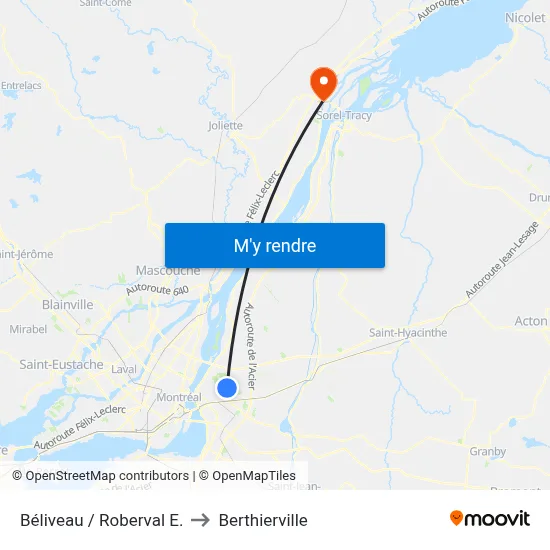 Béliveau / Roberval E. to Berthierville map
