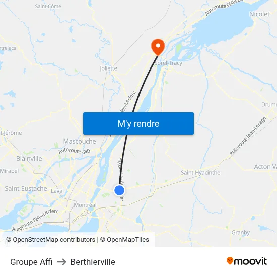 Groupe Affi to Berthierville map