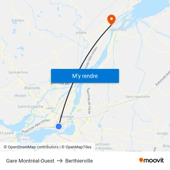 Gare Montréal-Ouest to Berthierville map