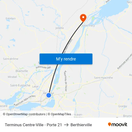 Terminus Centre-Ville - Porte 21 to Berthierville map