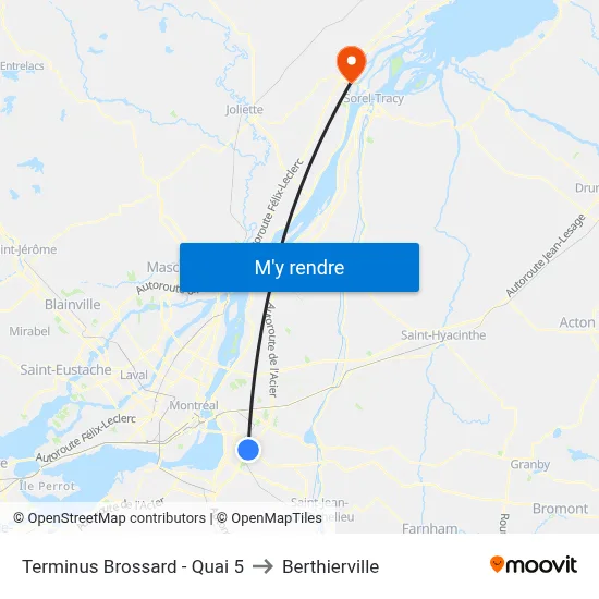 Terminus Brossard - Quai 5 to Berthierville map