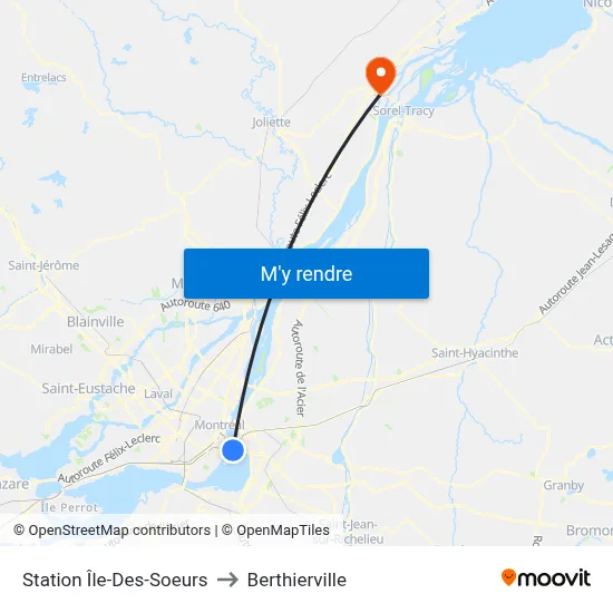 Station Île-Des-Soeurs to Berthierville map
