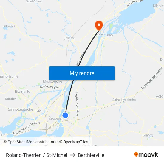 Roland-Therrien / St-Michel to Berthierville map