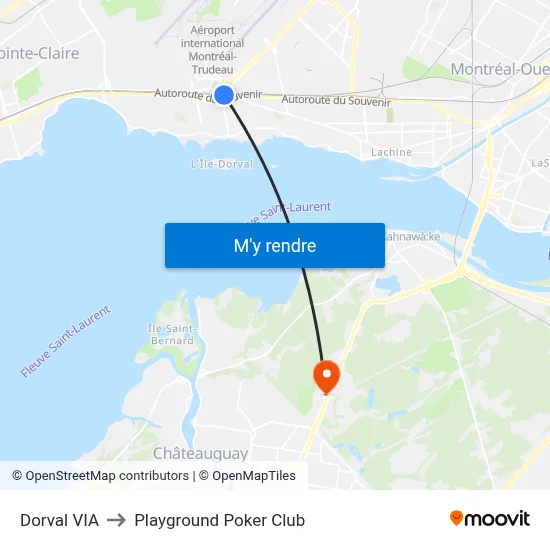 Dorval VIA to Playground Poker Club map