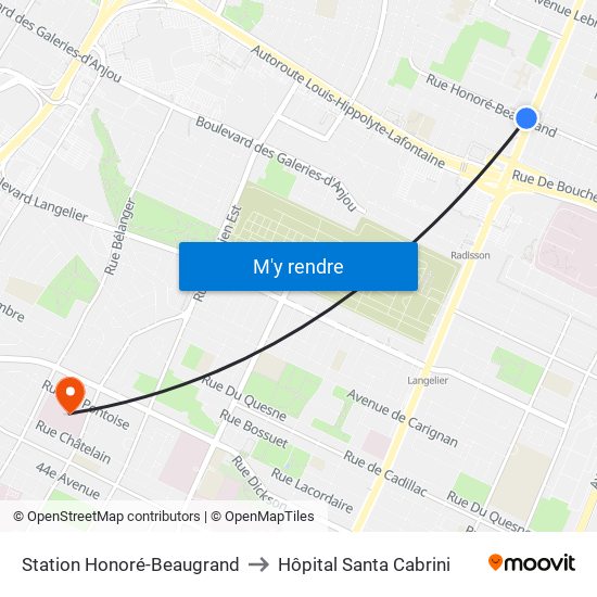 Station Honoré-Beaugrand to Hôpital Santa Cabrini map