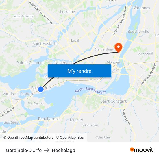 Gare Baie-D'Urfé to Hochelaga map