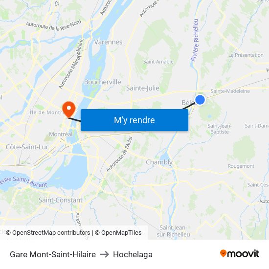 Gare Mont-Saint-Hilaire to Hochelaga map