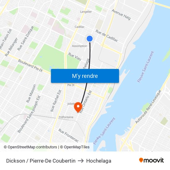 Dickson / Pierre-De Coubertin to Hochelaga map