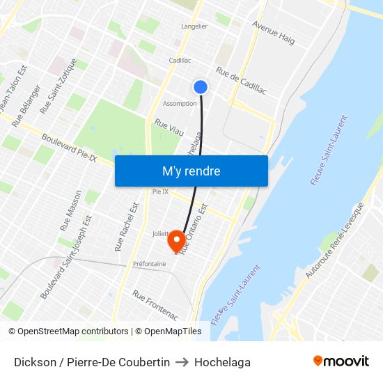 Dickson / Pierre-De Coubertin to Hochelaga map