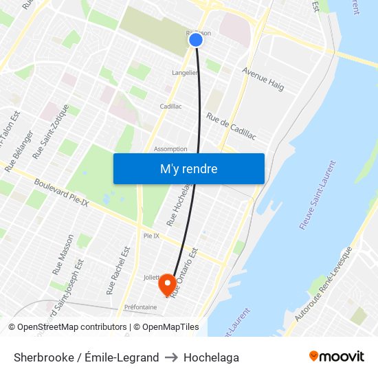 Sherbrooke / Émile-Legrand to Hochelaga map