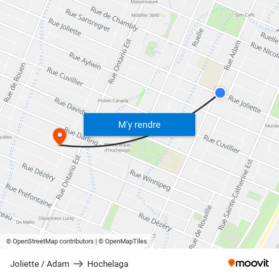 Joliette / Adam to Hochelaga map