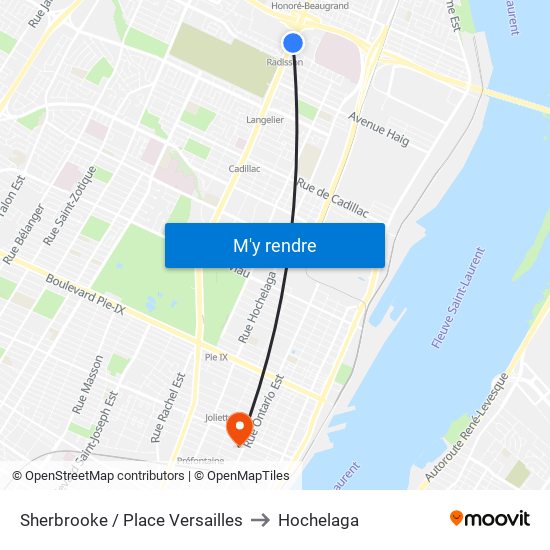 Sherbrooke / Place Versailles to Hochelaga map