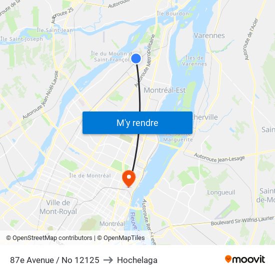 87e Avenue / No 12125 to Hochelaga map