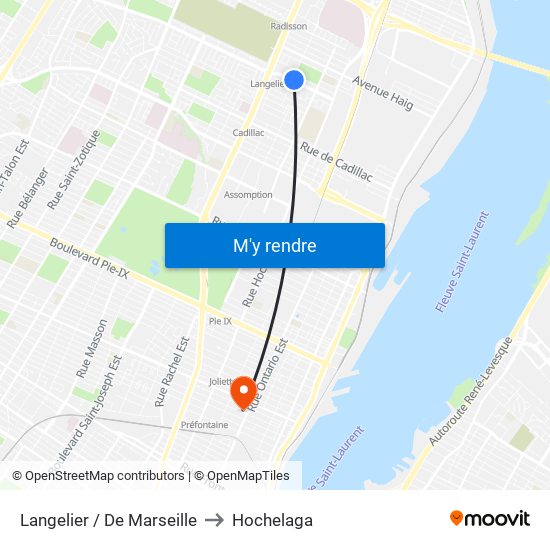 Langelier / De Marseille to Hochelaga map