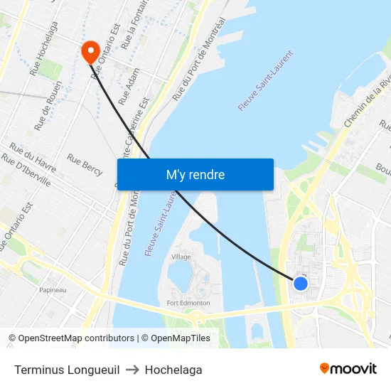 Terminus Longueuil to Hochelaga map