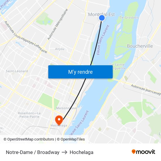 Notre-Dame / Broadway to Hochelaga map