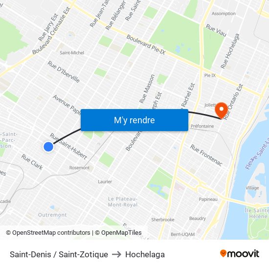 Saint-Denis / Saint-Zotique to Hochelaga map