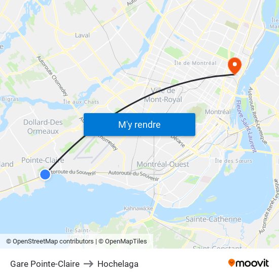 Gare Pointe-Claire to Hochelaga map