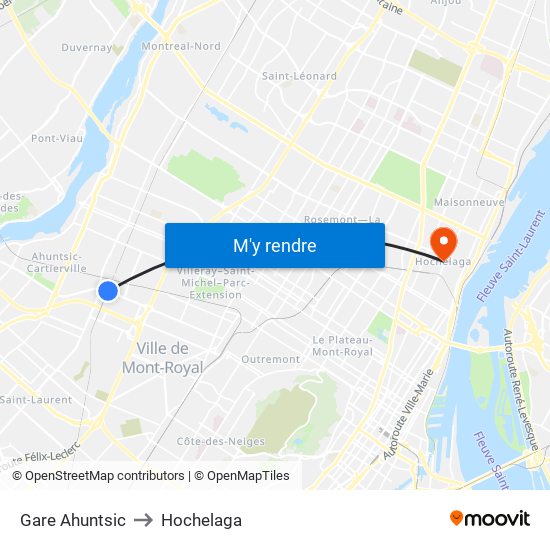Gare Ahuntsic to Hochelaga map