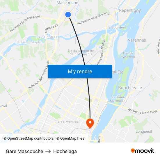 Gare Mascouche to Hochelaga map