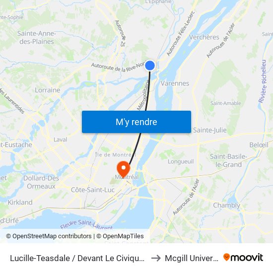 Lucille-Teasdale / Devant Le Civique 1200 to Mcgill University map