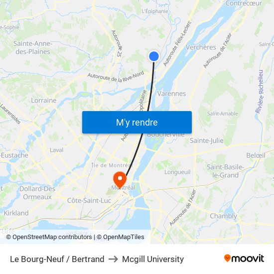 Le Bourg-Neuf / Bertrand to Mcgill University map