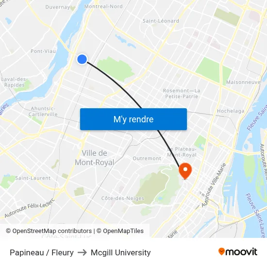 Papineau / Fleury to Mcgill University map