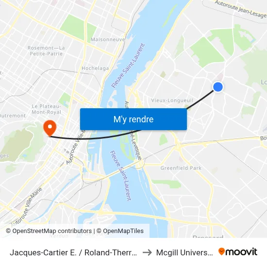 Jacques-Cartier E. / Roland-Therrien to Mcgill University map