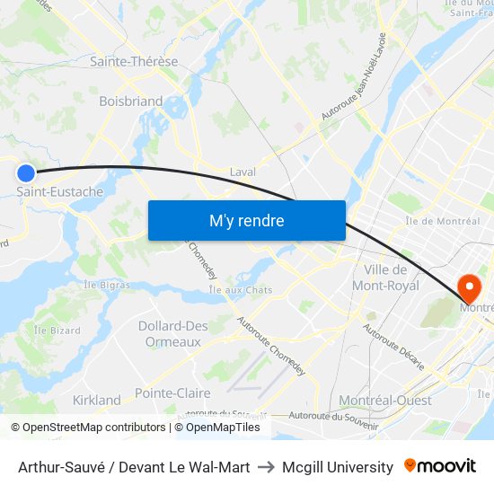 Arthur-Sauvé / Devant Le Wal-Mart to Mcgill University map