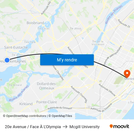 20e Avenue / Face À L'Olympia to Mcgill University map