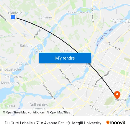Du Curé-Labelle / 71e Avenue Est to Mcgill University map