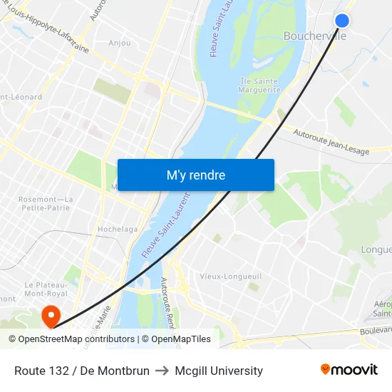 Route 132 / De Montbrun to Mcgill University map
