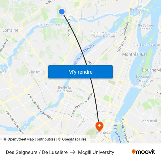Des Seigneurs / De Lussière to Mcgill University map